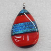 Dichroic Lampwork Glass Pendant with Metal Alloy Head, Teardrop 13x18mm, Sold by PC