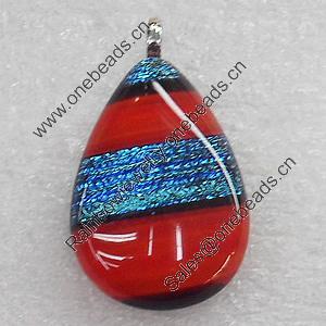 Dichroic Lampwork Glass Pendant with Metal Alloy Head, Teardrop 20x30mm, Sold by PC