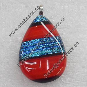Dichroic Lampwork Glass Pendant with Metal Alloy Head, Teardrop 30x40mm, Sold by PC