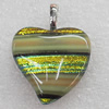 Dichroic Lampwork Glass Pendant with Metal Alloy Head, Heart 25mm, Sold by PC