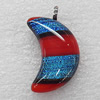 Dichroic Lampwork Glass Pendant with Metal Alloy Head, Moon 20x30mm, Sold by PC
