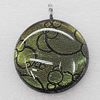 Dichroic Lampwork Glass Pendant with Metal Alloy Head, Flat Round 25mm, Sold by PC