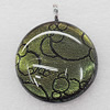 Dichroic Lampwork Glass Pendant with Metal Alloy Head, Flat Round 30mm, Sold by PC