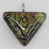 Dichroic Lampwork Glass Pendant with Metal Alloy Head, Triangle 30x40mm, Sold by PC
