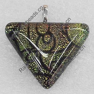 Dichroic Lampwork Glass Pendant with Metal Alloy Head, Triangle 30x40mm, Sold by PC