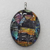 Dichroic Lampwork Glass Pendant with Metal Alloy Head, Flat Oval 22x33mm, Sold by PC
