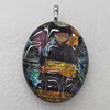 Dichroic Lampwork Glass Pendant with Metal Alloy Head, Flat Oval 25x33mm, Sold by PC