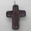 Dichroic Lampwork Glass Pendant with Metal Alloy Head, Cross 20x30mm, Sold by PC