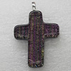 Dichroic Lampwork Glass Pendant with Metal Alloy Head, Cross 25x33mm, Sold by PC