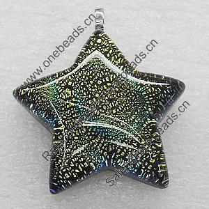 Dichroic Lampwork Glass Pendant with Metal Alloy Head, Star 20mm, Sold by PC