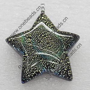 Dichroic Lampwork Glass Pendant with Metal Alloy Head, Star 33mm, Sold by PC