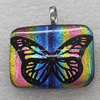 Dichroic Lampwork Glass Pendant with Metal Alloy Head, Rectangle 28x35mm, Sold by PC