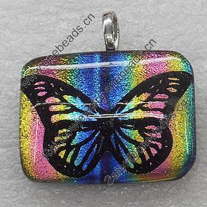 Dichroic Lampwork Glass Pendant with Metal Alloy Head, Rectangle 28x35mm, Sold by PC