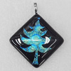 Dichroic Lampwork Glass Pendant with Metal Alloy Head, Diamond 41mm, Sold by PC