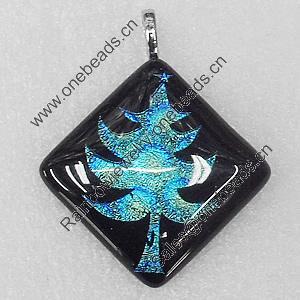 Dichroic Lampwork Glass Pendant with Metal Alloy Head, Diamond 41mm, Sold by PC