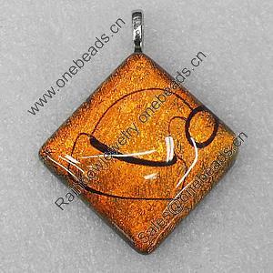 Dichroic Lampwork Glass Pendant with Metal Alloy Head, Diamond 41mm, Sold by PC