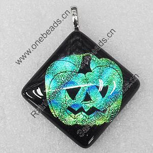 Dichroic Lampwork Glass Pendant with Metal Alloy Head, Diamond 41mm, Sold by PC