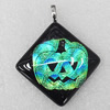 Dichroic Lampwork Glass Pendant with Metal Alloy Head, Diamond 41mm, Sold by PC