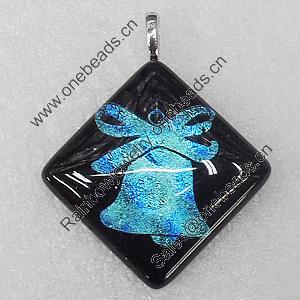 Dichroic Lampwork Glass Pendant with Metal Alloy Head, Diamond 41mm, Sold by PC