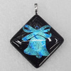 Dichroic Lampwork Glass Pendant with Metal Alloy Head, Diamond 41mm, Sold by PC