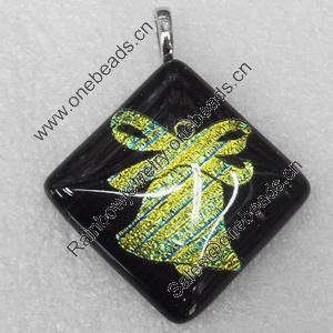 Dichroic Lampwork Glass Pendant with Metal Alloy Head, Diamond 41mm, Sold by PC