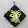 Dichroic Lampwork Glass Pendant with Metal Alloy Head, Diamond 41mm, Sold by PC