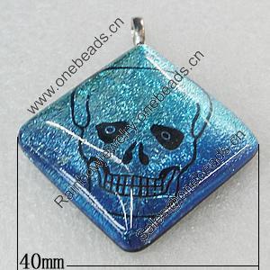 Dichroic Lampwork Glass Pendant with Metal Alloy Head, Diamond 41mm, Sold by PC