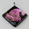 Dichroic Lampwork Glass Pendant with Metal Alloy Head, Diamond 41mm, Sold by PC