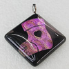 Dichroic Lampwork Glass Pendant with Metal Alloy Head, Diamond 41mm, Sold by PC