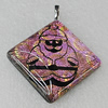 Dichroic Lampwork Glass Pendant with Metal Alloy Head, Diamond 41mm, Sold by PC