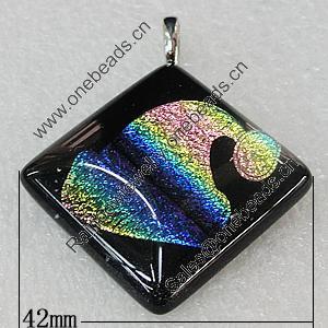 Dichroic Lampwork Glass Pendant with Metal Alloy Head, Diamond 41mm, Sold by PC