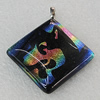 Dichroic Lampwork Glass Pendant with Metal Alloy Head, Diamond 41mm, Sold by PC