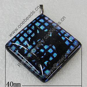 Dichroic Lampwork Glass Pendant with Metal Alloy Head, Diamond 41mm, Sold by PC