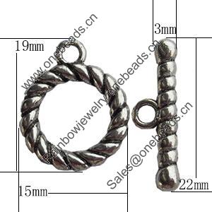 Clasps Zinc Alloy Jewelry Findings Lead-free, Loop:15x19mm Bar:3x22mm Hole:2mm, Sold by KG