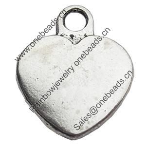 Pendant Zinc Alloy Jewelry Findings Lead-free, Heart, 15x19mm Hole:3mm, Sold by Bag