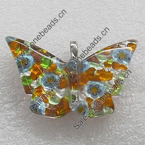 Silver Foil lampwork Pendant With Metal Alloy Head, Butterfly 47x30mm, Sold by PC