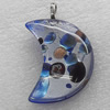 Silver Foil lampwork Pendant With Metal Alloy Head, Moon 20x30mm, Sold by PC