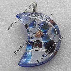Silver Foil lampwork Pendant With Metal Alloy Head, Moon 25x33mm, Sold by PC