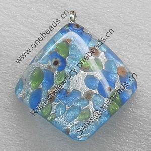 Silver Foil lampwork Pendant With Metal Alloy Head, Twist Diamond 50mm, Sold by PC