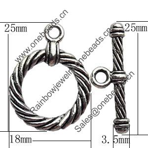 Clasps Zinc Alloy Jewelry Findings Lead-free, Loop:18x25mm Bar:3.5x25mm Hole:2.5mm, Sold by KG