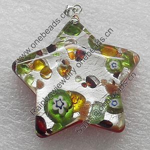 Silver Foil lampwork Pendant With Metal Alloy Head, Star 40x40x8mm, Sold by PC