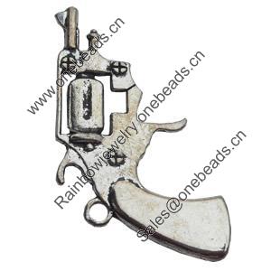 Pendant Zinc Alloy Jewelry Findings Lead-free, Pistol, 26x43mm Hole:2mm, Sold by Bag