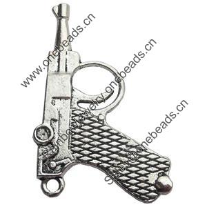 Pendant Zinc Alloy Jewelry Findings Lead-free, Pistol, 27x40mm Hole:2.5mm, Sold by Bag