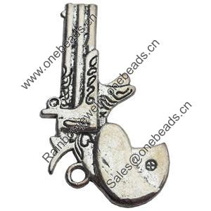 Pendant Zinc Alloy Jewelry Findings Lead-free, Pistol, 22x40mm Hole:2mm, Sold by Bag