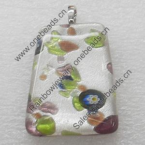 Silver Foil lampwork Pendant With Metal Alloy Head, Trapezia 30x40x8mm, Sold by PC