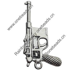 Pendant Zinc Alloy Jewelry Findings Lead-free, Pistol, 23x42mm Hole:2.5mm, Sold by Bag