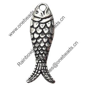 Pendant Zinc Alloy Jewelry Findings Lead-free, Fish, 7x24mm Hole:2mm, Sold by Bag