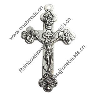 Pendant Zinc Alloy Jewelry Findings Lead-free, Cross, 35x58mm Hole:2mm, Sold by Bag