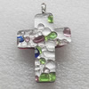 Silver Foil lampwork Pendant With Metal Alloy Head, Cross 30x40mm, Sold by PC