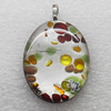 Silver Foil lampwork Pendant With Metal Alloy Head, Flat Oval 15x20x6mm, Sold by PC